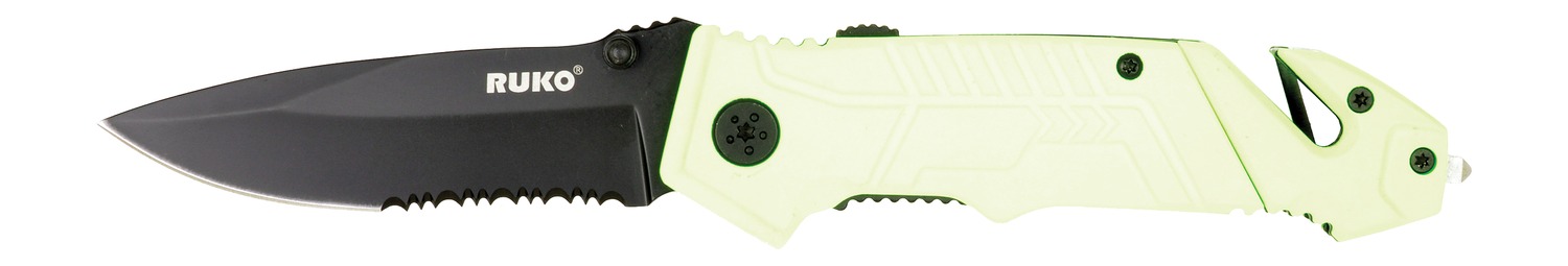 RUKO folding knife with serrated black blade