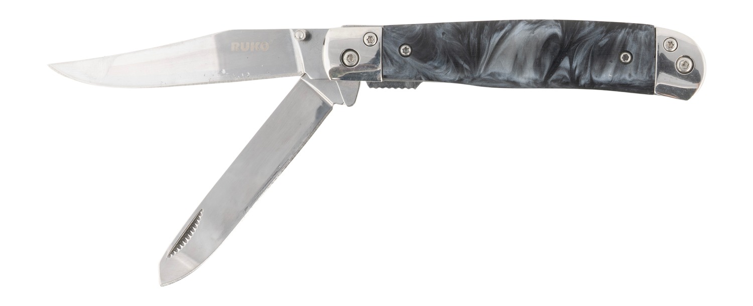 Two-blade folding pocket knife with marbled handle