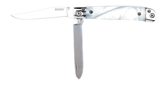 RUKO folding pocket knife with two blades open