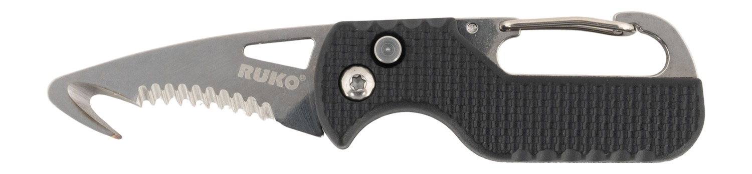 Folding rescue knife with serrated hook blade