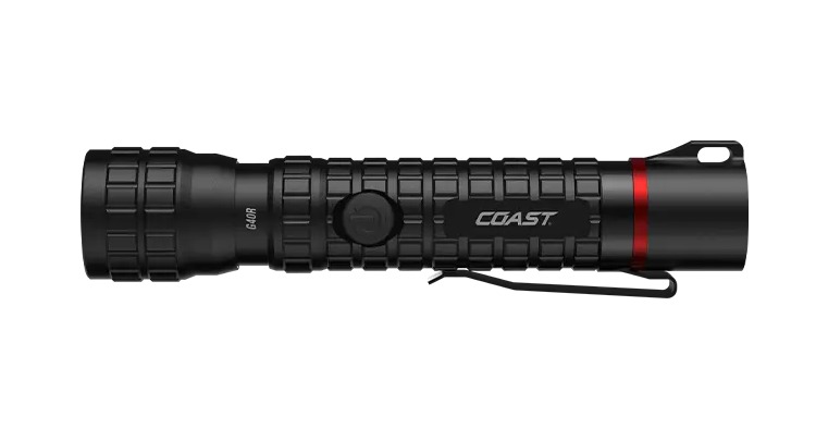 Black COAST tactical flashlight with textured grip