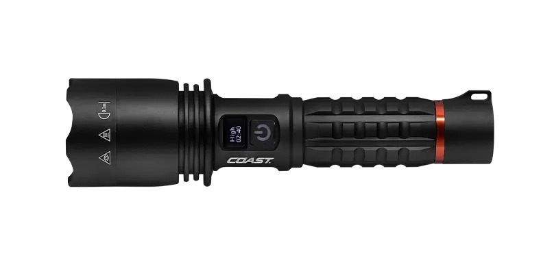 Black COAST tactical flashlight with digital display