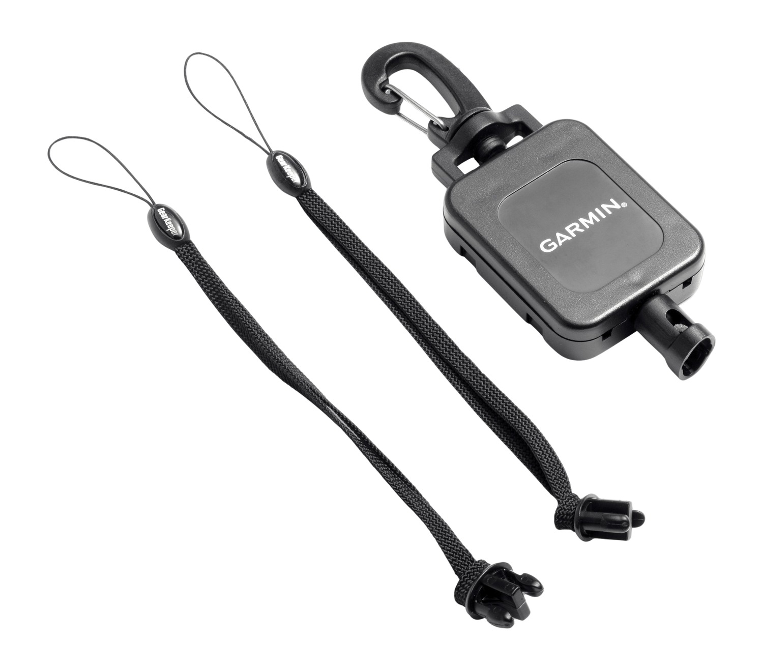Garmin device with carabiner and lanyards
