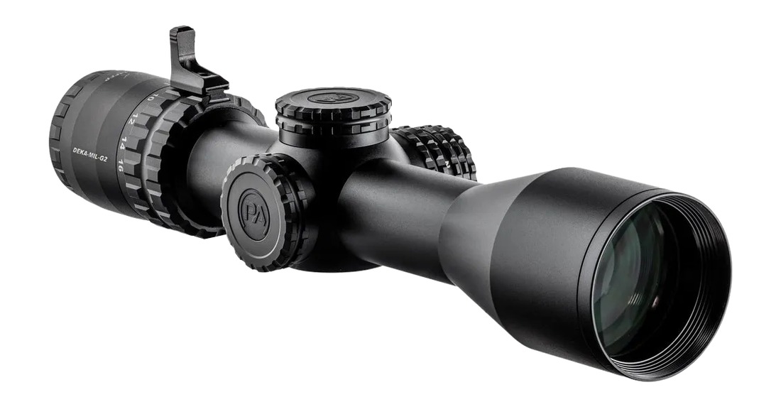 Black rifle scope with adjustment turrets