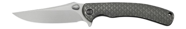 Gray folding knife with textured handle