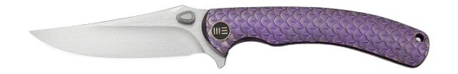 Purple-handled folding knife with silver blade