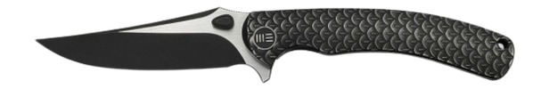 Black folding knife with textured handle