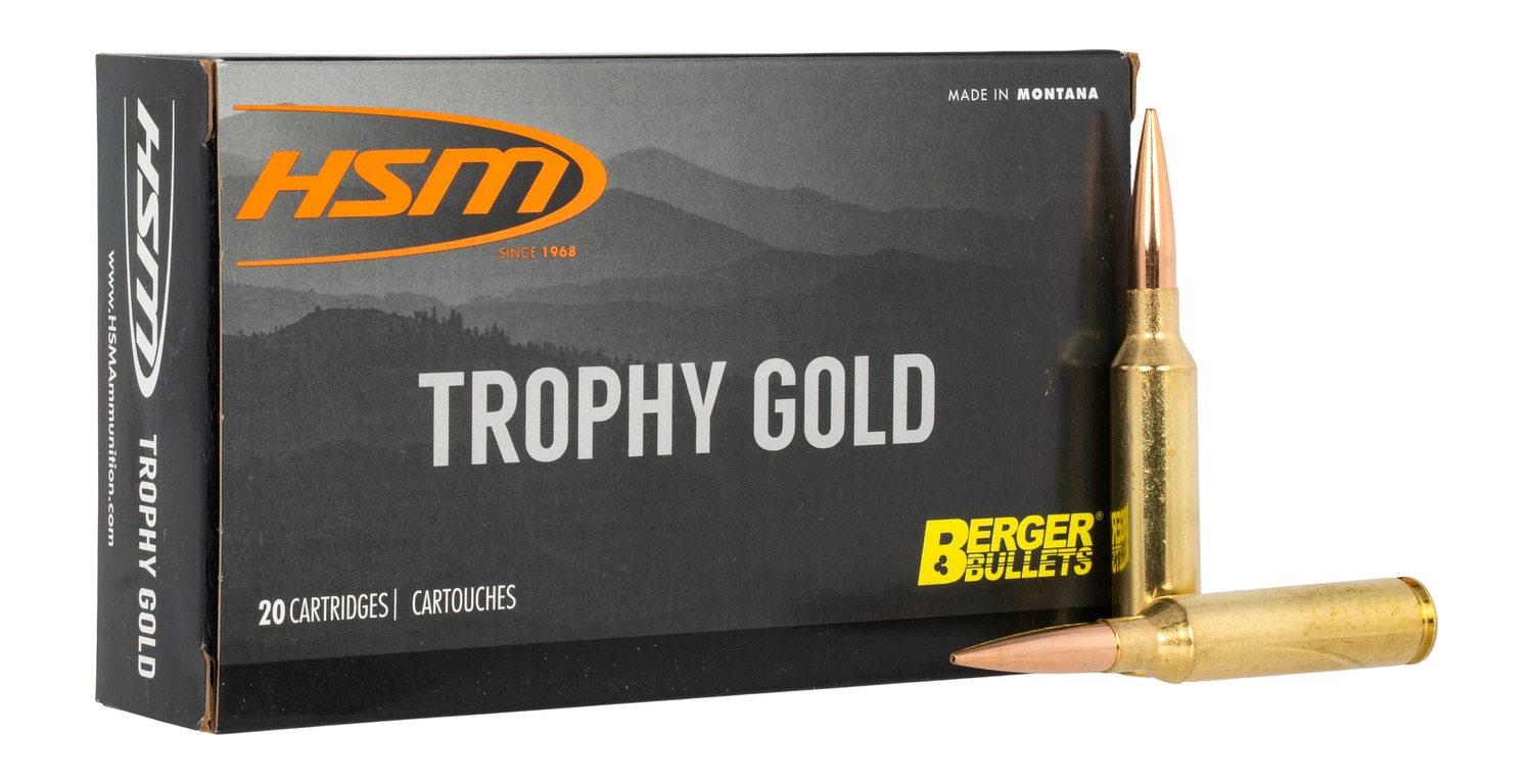 HSM Trophy Gold ammunition box with rifle cartridges