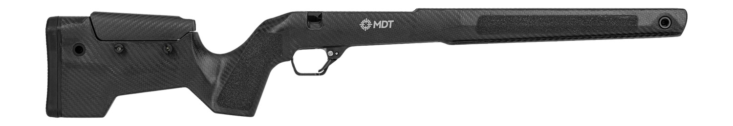 Black MDT rifle stock side profile