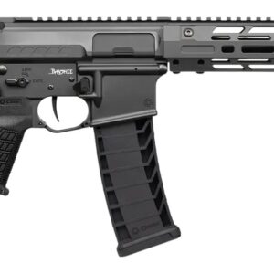 Black AR-style pistol with brace and magazine