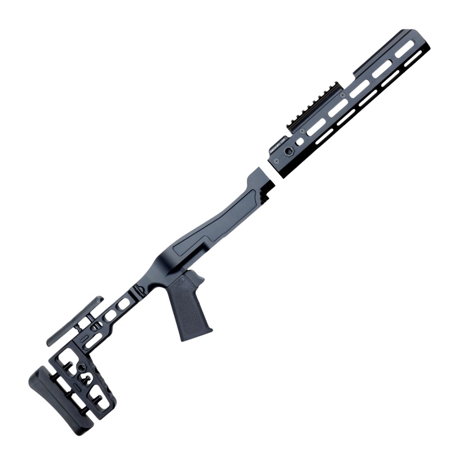 Modular rifle chassis with adjustable stock and handguard