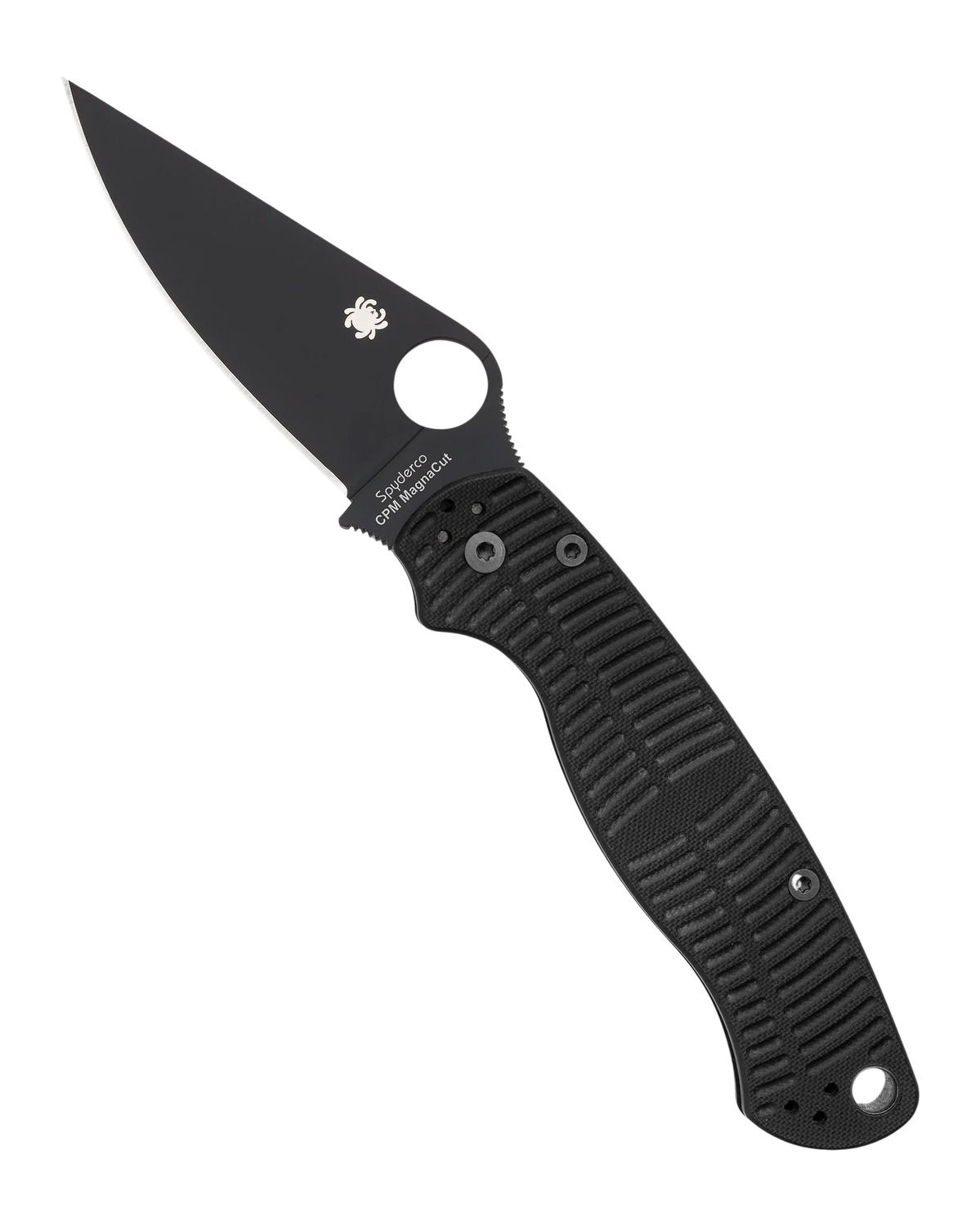 Black folding pocket knife with textured handle