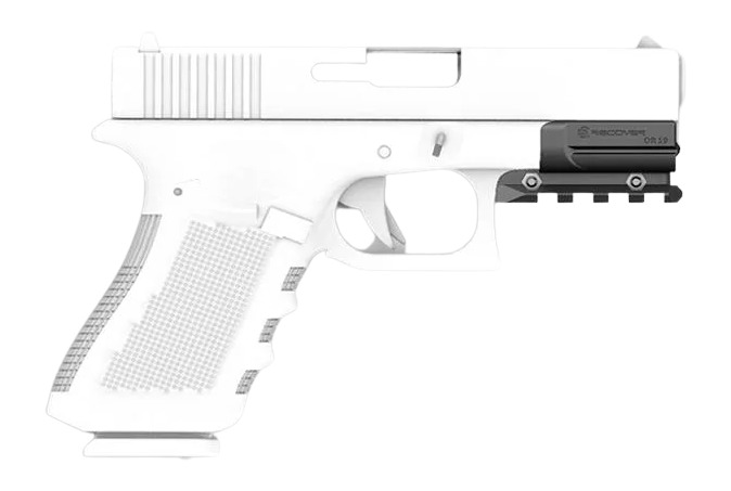 White semi-automatic handgun with mounted tactical light