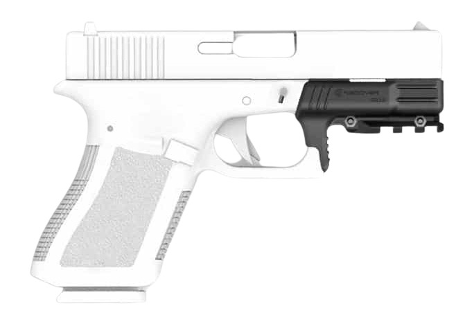 White handgun with mounted tactical light