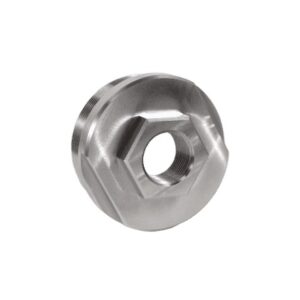 Stainless steel hex flange nut with threaded center