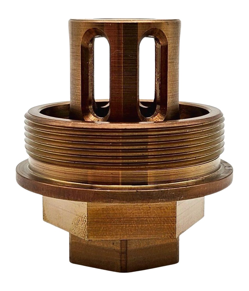 Brass threaded industrial fitting with slotted top