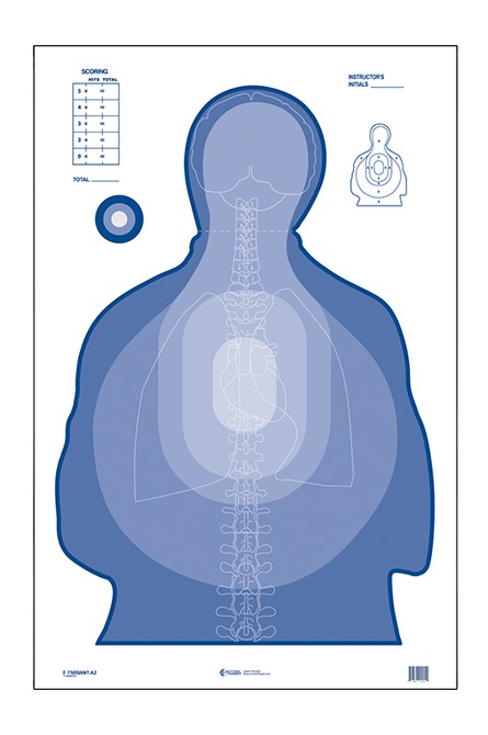 Blue human torso target with anatomical overlay