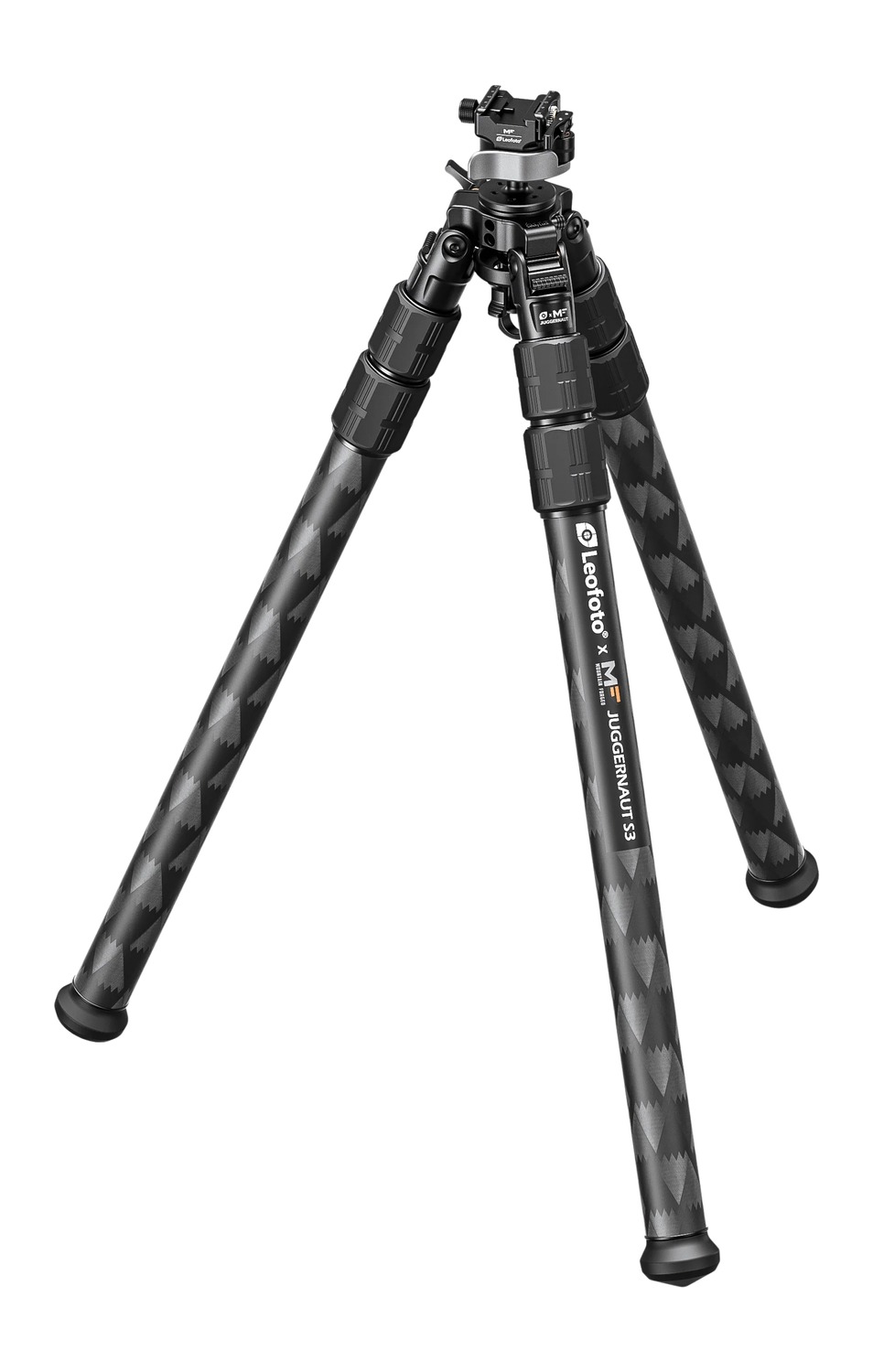Carbon fiber camera tripod on white background