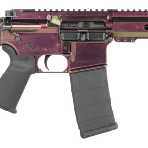 AR-style rifle with purple finish and brace