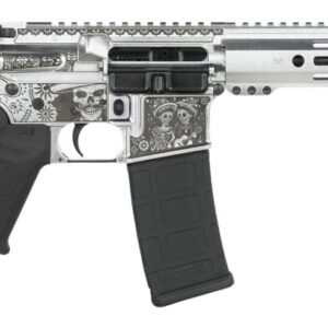 Engraved AR-style rifle with skull designs