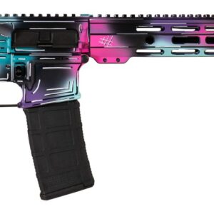 Colorful AR-15 style rifle on white background