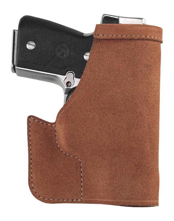 Handgun in brown leather holster