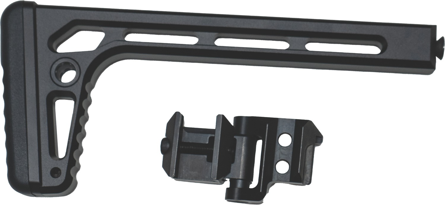 Black adjustable metal rifle stock attachment