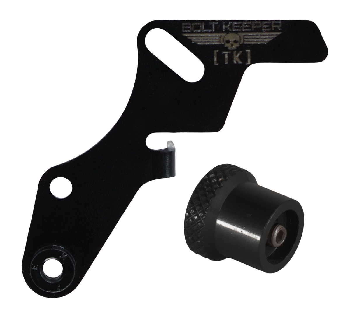 Black metal Bolt Keeper bracket and knob