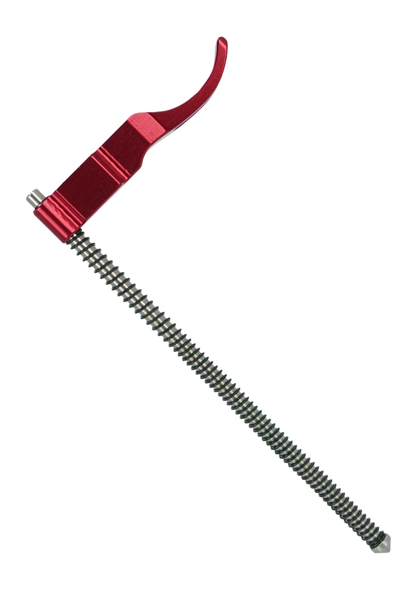 Red metal hook tool with threaded screw