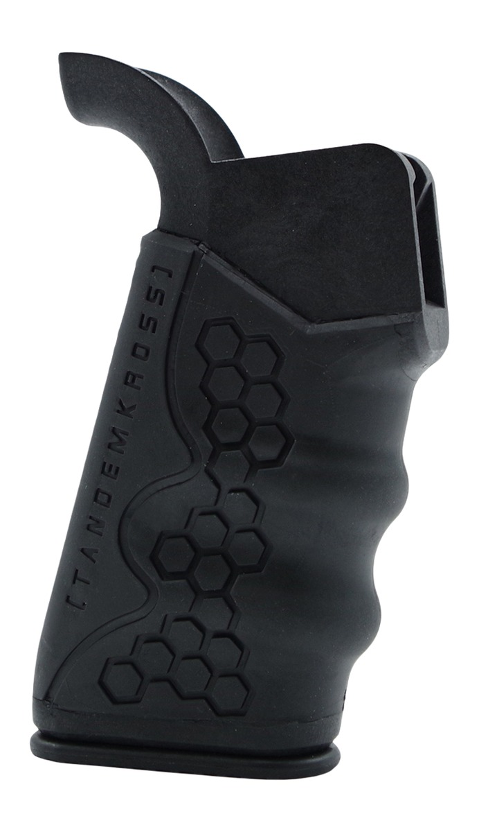 Black textured pistol grip with hex pattern