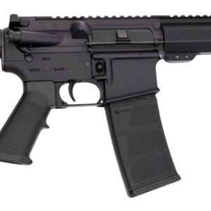 Black AR-style pistol with magazine and brace