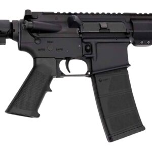 Black AR-style rifle on white background