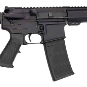 Black AR-style pistol with magazine and brace