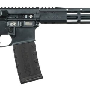 Black AR-15 style semi-automatic rifle