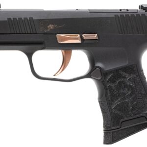 Black Sig Sauer P365 handgun with rose gold accents