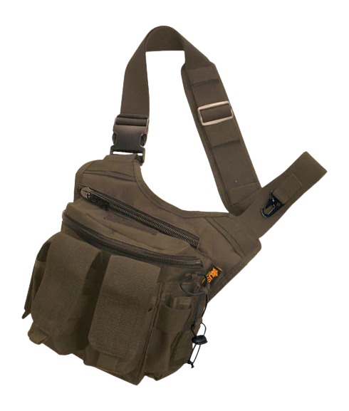 Brown tactical sling chest bag with multiple pockets