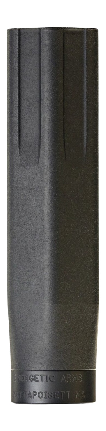 Black cylindrical firearm suppressor with fluted top