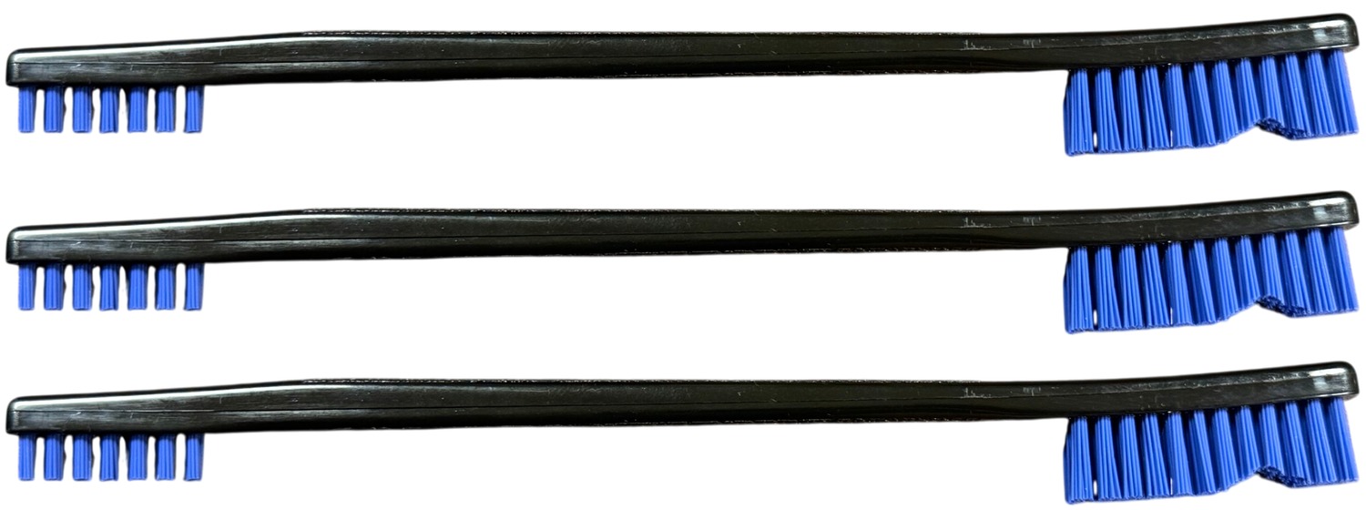 Three black brushes with blue bristles