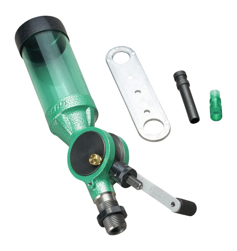 Green reloading powder measure with components