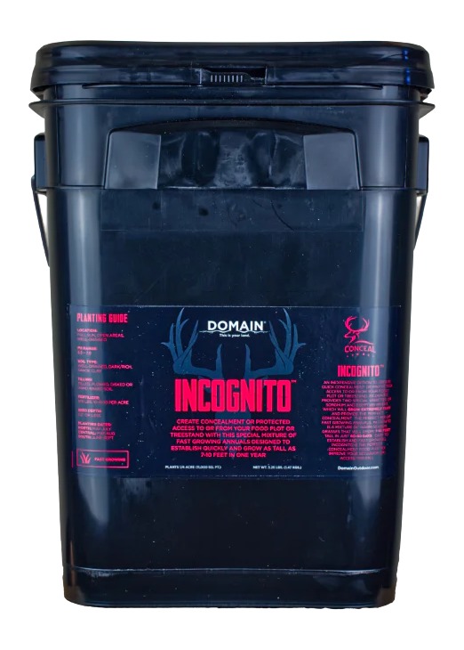 Blue plastic bucket labeled Incognito by Domain