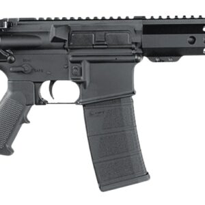 Black AR-15 style rifle on white background