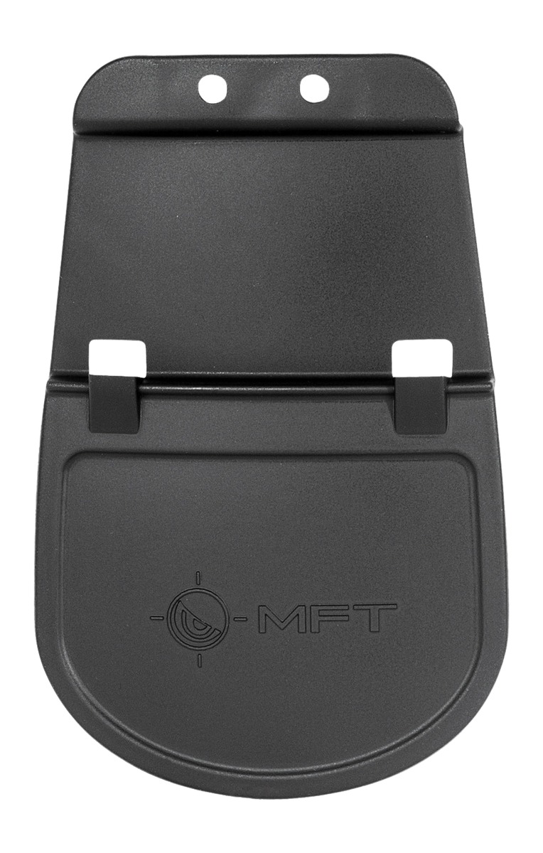 Black metal mounting bracket with MFT logo