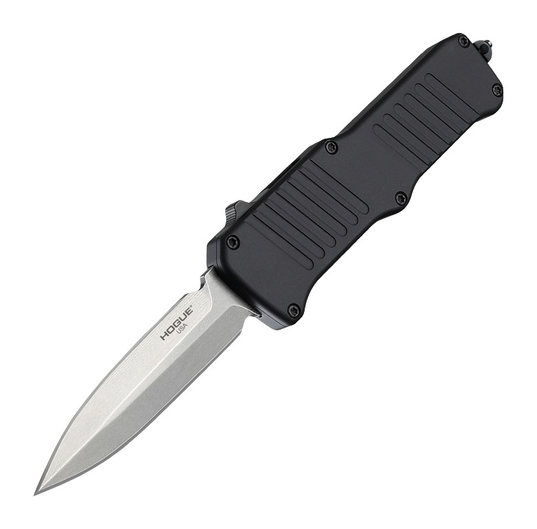 Black-handled folding knife with silver blade