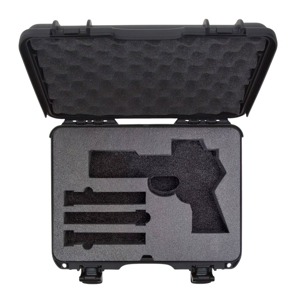 Open hard case with handgun-shaped foam insert