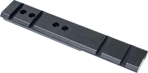 Black metal mounting rail with drilled holes
