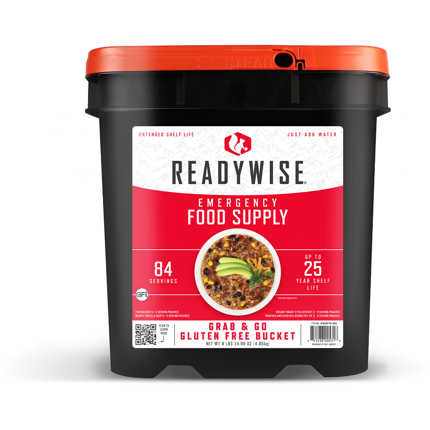 ReadyWise emergency food supply gluten-free bucket
