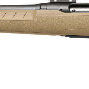 Bolt-action rifle with tan synthetic stock