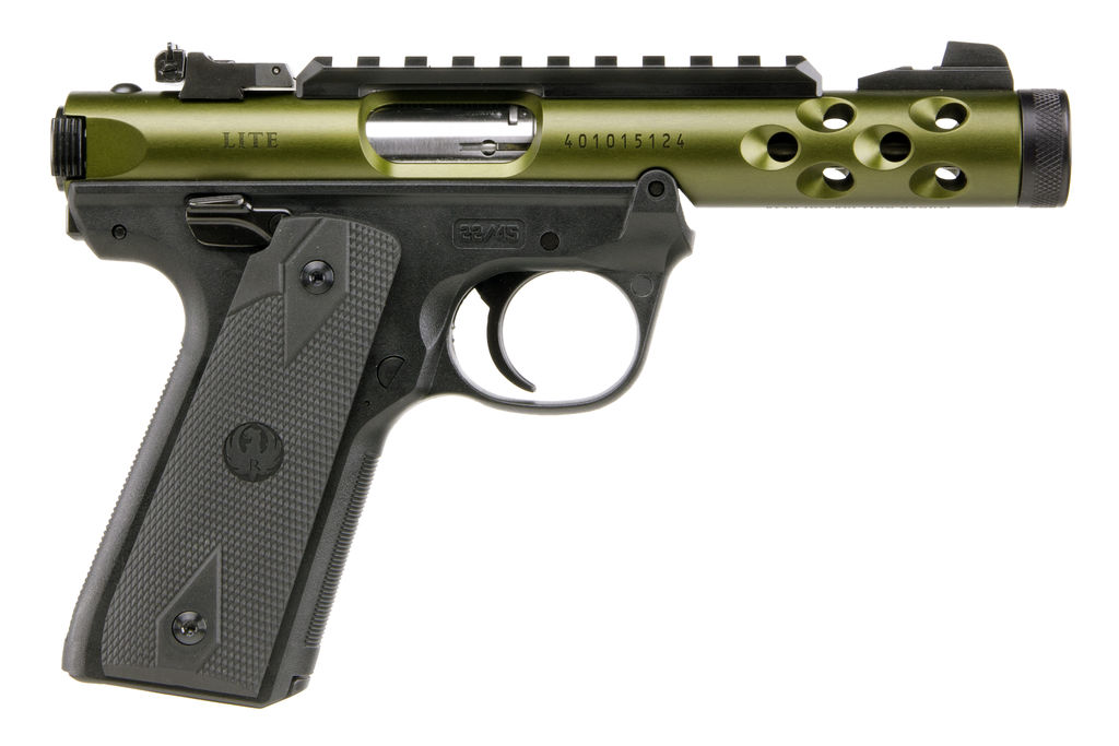 Green and black semi-automatic pistol