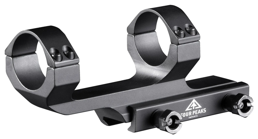 Black metal rifle scope mount with dual rings
