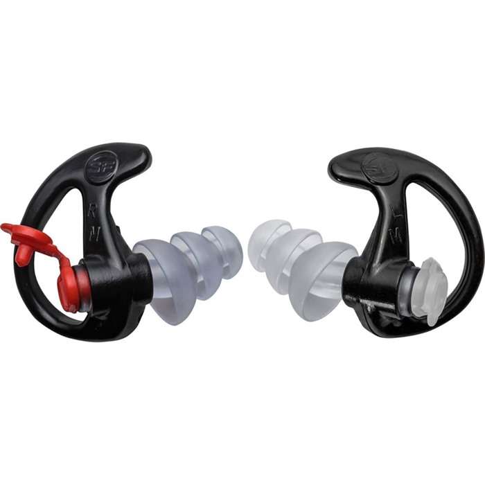 Reusable triple-flange silicone earplugs with black handles